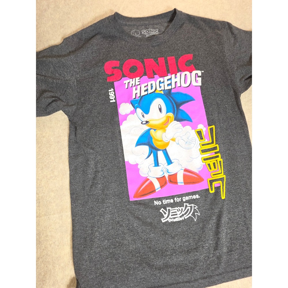Sonic The Hedgehog Sega Graphic T-Shirt Mens Small Charcoal Grey Retro 1991 Tee